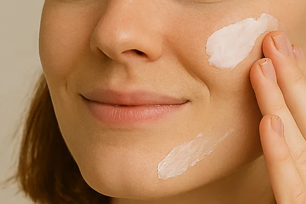 Nahaufnahme einer Wange mit großen Poren und Mitessern